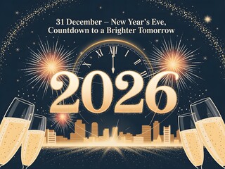 Festive New Year’s Eve Celebration Poster with Fireworks and Clock Countdown for 31 December