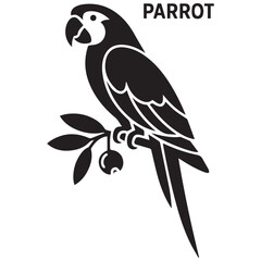Fototapeta premium A striking black silhouette of a parrot perched on a branch silhouette