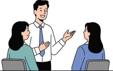 Business meeting discussion, office teamwork collaboration, professional communication, colleagues brainstorming ideas, workplace conversation, leadership guidance, employee engagement