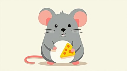 Cute cartoon mouse holding a delicious slice of cheese