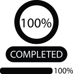 100 Percent Completed Progress Bar and Status Icon Set Vector. Full Loading Gauge for Interface and Presentation