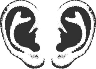 Vector Ear y2k retro Halftone ear Decorative Collage Pop Art Element. Vintage Stippling Noise Sticker Vector Illustration.