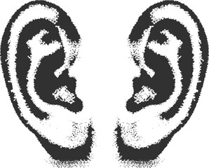 Vector Ear retro halftone stipple effect perfect for urban design vector illustration. Vintage Stippling Noise Sticker. Decorative Collage Pop Art Element