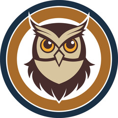 Stylized owl emblem with circular border and compass rose accents