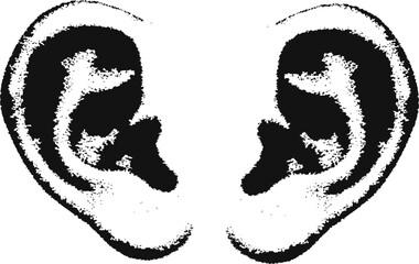 Ear y2k retro halftone stipple effect perfect for urban design vector illustration. vector png transparent, auricle 2000s photocopy effect tattoo aesthetic