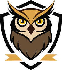 Wise owl emblem with shield and banner