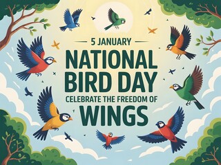Soaring Freedom: National Bird Day Celebration Poster with Vibrant Flight and Nature Theme