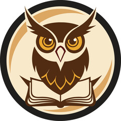 Wise owl reading a book symbol