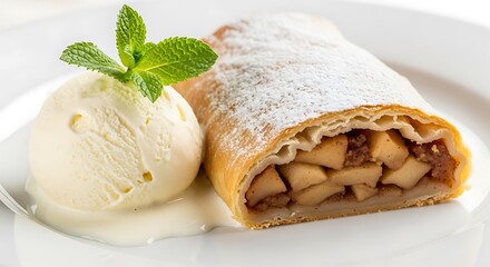 Delicious Apple Strudel with Ice Cream.