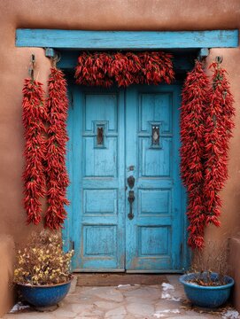 Santa Fe, New Mexico: Chile Ristras Decking Doors for Holiday Season Decor