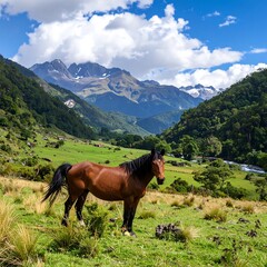 Horse in a Mountain Valley
