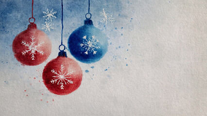 A watercolor design of a Christmas ornament with snowflakes, minimalist and Clean background
