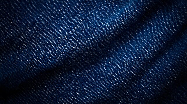 Close-up view of dark blue denim fabric showcasing texture and weave pattern