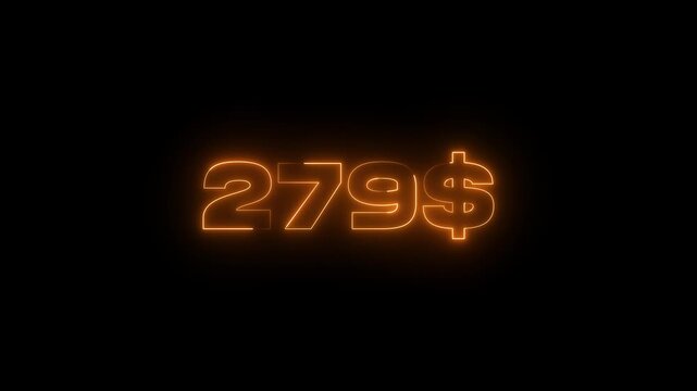 Glowing neon counting digital numbers increasing from 0 to 700 with a dollar symbol icon on a black background.