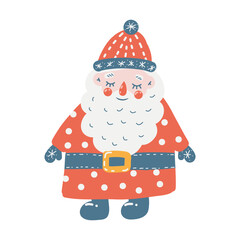 Cute Santa Claus, hand-drawn illustration. Symbol of Merry Christmas. Playful style, isolated design element on white background. For festive cards, Christmas decorations, holiday banners