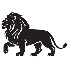 Obraz premium Majestic lion walking proudly with a full mane silhouette