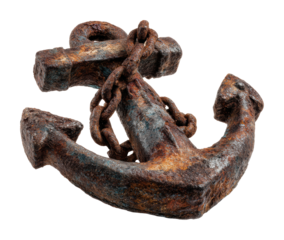 Rusty anchor display marine museum still life isolated on transparent background