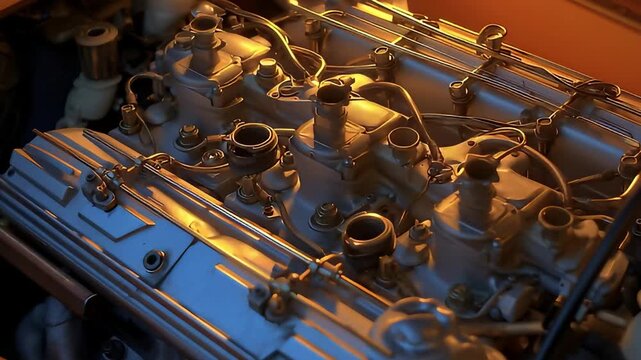 Close Up of a Vintage Car Engine.