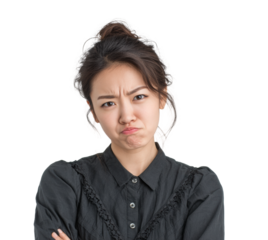 Frustrated woman expressing discontent portrait neutral isolated on transparent background