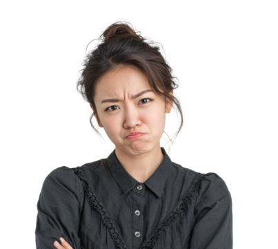 Frustrated woman expressing discontent portrait neutral isolated on transparent background