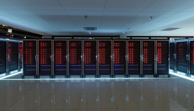 server racks in a data center - Powered by Adobe
