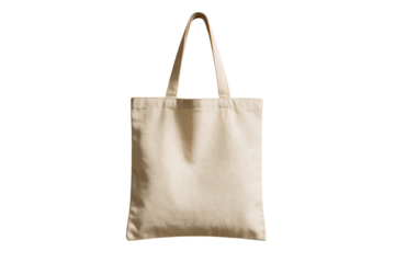 Plain beige cotton tote bag with handles isolated on white background, clean and minimal layout concept for eco-friendly packaging. Ai generative