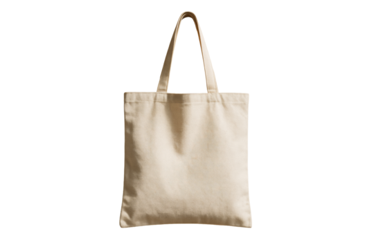 Plain beige cotton tote bag with handles isolated on white background, clean and minimal layout concept for eco-friendly packaging. Ai generative