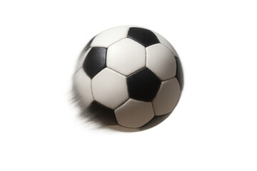 Fototapeta premium Soccer ball flying, moving swiftly, a concept of speed and action on transparent background