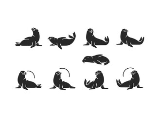 Collection of Stylized Seal Silhouettes in Various Poses.
