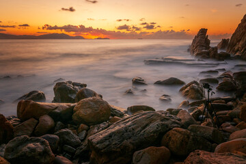 Seascape at Sunset with Camera