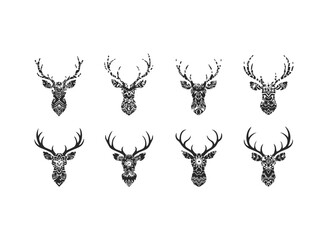 Ornate Deer Head Silhouettes with Intricate Mandala Patterns.