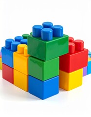 Naklejka premium Close-up of Colorful Plastic Building Blocks on a White Background, Education and STEM Concept