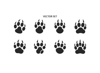Set of Bear Paw Print Vector Icons.