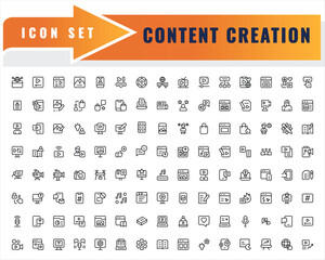 Content Creation Icon Set – A vector-based collection of icons for social media, video, and design. Fully editable and customizable to suit any creative project.