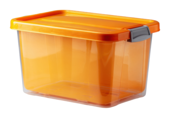 Organizing essentials clear orange storage container in home isolated on transparent background