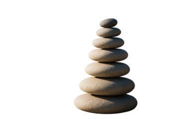 Stack of round smooth stones in ascending size isolated on white background, clean minimal layout, concept of balance and relaxation. Ai generative