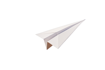White paper airplane isolated in closeup on white background, minimal clean layout, concept of creativity and imagination. Ai generative