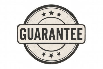 Guarantee stamp icon showing quality assurance and product warranty, vintage grunge style, transparent background
