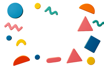 Bright abstract geometric shapes in playful layout, isolated graphic style on white background, concept of creative design template. Ai generative