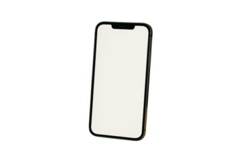 Smartphone device with empty screen isolated in closeup on white background, minimal graphics style, concept of modern tech layout. Ai generative