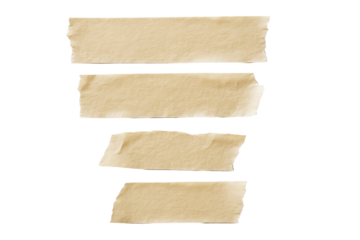 Torn beige masking tape pieces isolated, realistic paper texture style, on clean white background. Concept of cutout design element. Ai generative