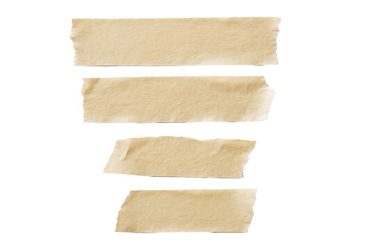 Torn beige masking tape pieces isolated, realistic paper texture style, on clean white background. Concept of cutout design element. Ai generative