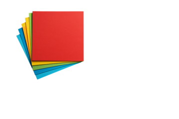 Multicolored square paper sheets stacked and fanned out, isolated style on white background, concept of design, layout, and element template. Ai generative.