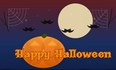 Happy Halloween Night Poster design with bats,night sky 