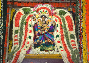 Fototapeta premium Thiruvarur, Tamilnadu, India - Oct 5th 2025 - A Photography of the Hindu god, Mariamman Ambal Temple brahmotsavam, statue, temple.