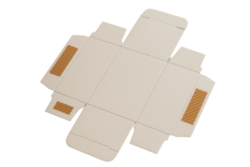 Flat cardboard box layout with adhesive stripes, clean cutout style, isolated on white background, concept of packaging template. Ai generative