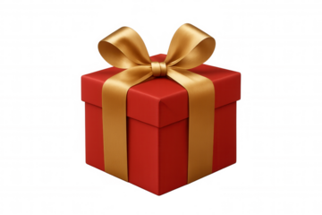 Red gift box with gold ribbon and bow, symbolizing celebration, holidays, and special occasion presents