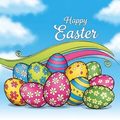 Happy Easter Colorful Eggs Holiday Celebration.