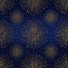 Gold firework bursts on a navy blue background