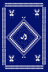 Beautiful Warli art with dancing people concept isolated on blue background - vector illustration